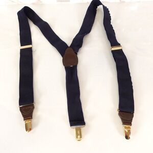 Suspenders‎ Mens PELICAN Black Leather Gold Clip On Adjustable Stretch Y Back